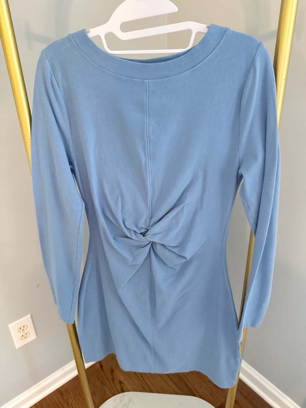 Daily Practice Long Sleeve Twist Back Dress Size M Blue Mini